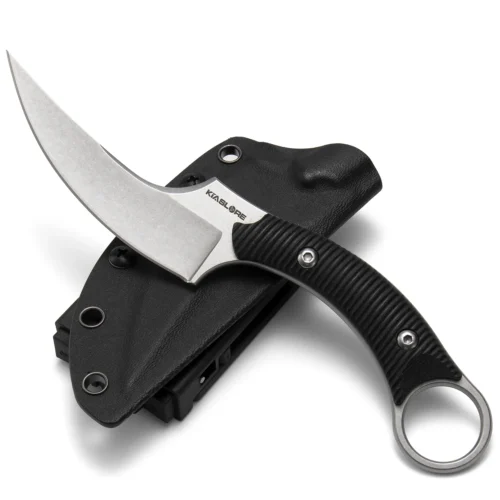 KK1011_S2_01 Mackerel Shark Tactical Karambit Knife | 3.74″ Stonewashed D2 Blade | Black G10 Handle | KIASLORE KK1011-2