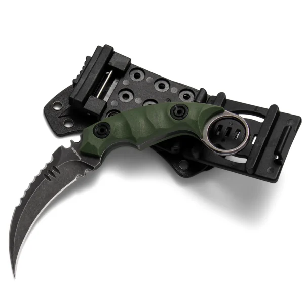 Shadow Fury Double Edged Claw Knife | 3.1″ Black Stonewashed D2 Blade | Green G10 Handle | KIASLORE KK1212-2