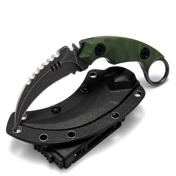 Shadow Fury Double Edged Claw Knife | 3.1″ Black Stonewashed D2 Blade | Green G10 Handle | KIASLORE KK1212-2