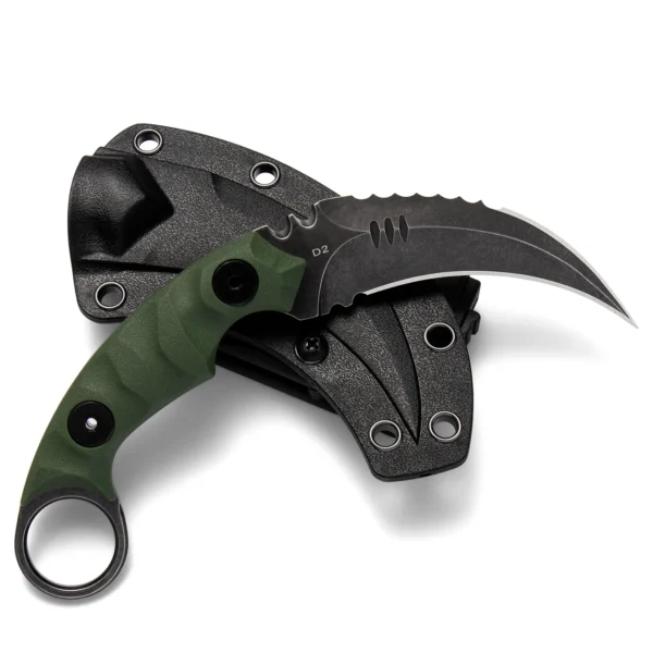 Shadow Fury Double Edged Claw Knife | 3.1″ Black Stonewashed D2 Blade | Green G10 Handle | KIASLORE KK1212-2