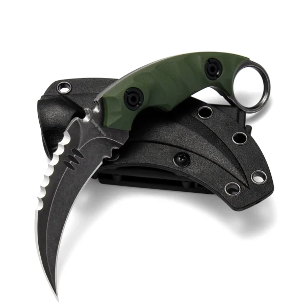 Shadow Fury Double Edged Claw Knife | 3.1″ Black Stonewashed D2 Blade | Green G10 Handle | KIASLORE KK1212-2