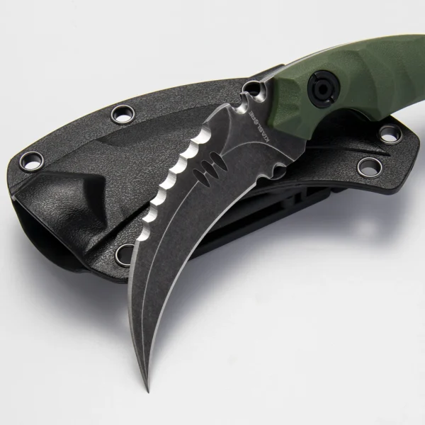 Shadow Fury Double Edged Claw Knife | 3.1″ Black Stonewashed D2 Blade | Green G10 Handle | KIASLORE KK1212-2