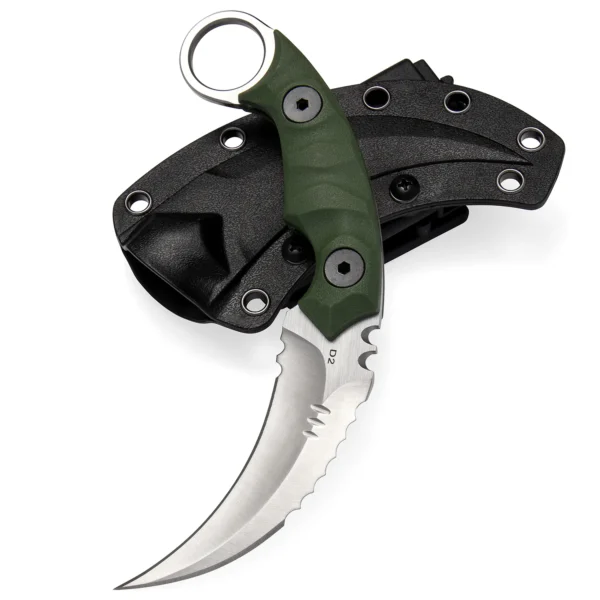 Shadow Fury Double Edged Claw Knife | 3.1″ Satin Finished D2 Blade | Green G10 Handle | KIASLORE KK1212-4