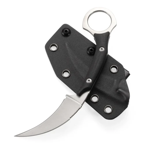 Hunter's Claw Karambit Knife | 2.36″ Stonewashed D2 Blade | Black G10 Handle | KIASLORE KK124-2