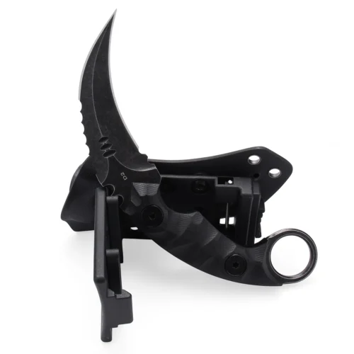 KK128_B1_01 Shadow Spinosaurus Double Edged Claw Knife | 3.46" Black Stonewashed D2 Blade | Black G10 Handle | KIASLORE KK128-1