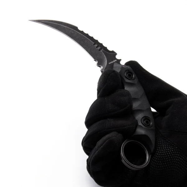 Shadow Spinosaurus Double Edged Claw Knife | 3.46" Black Stonewashed D2 Blade | Black G10 Handle | KIASLORE KK128-1