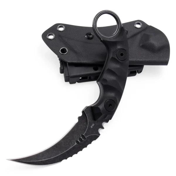 Shadow Spinosaurus Double Edged Claw Knife | 3.46" Black Stonewashed D2 Blade | Black G10 Handle | KIASLORE KK128-1