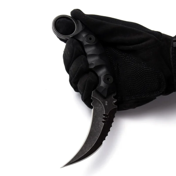 Shadow Spinosaurus Double Edged Claw Knife | 3.46" Black Stonewashed D2 Blade | Black G10 Handle | KIASLORE KK128-1