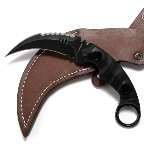 KK128_B2_01 Shadow Spinosaurus Double Edged Claw Knife | 3.46" Black Stonewashed D2 Blade | Black G10 Handle | KIASLORE KK128-2