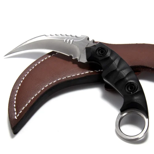 KK128_S4_01 Shadow Spinosaurus Double Edged Claw Knife | 3.46" Satin Finished D2 Blade | Black G10 Handle | KIASLORE KK128-4