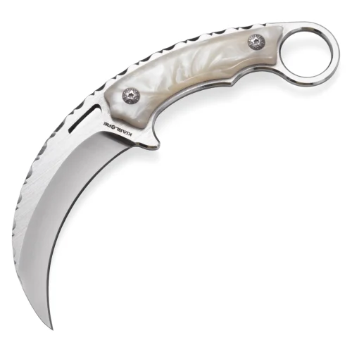 KK724_S2_06 Slither Tactical Karambit Knife | 3.54″ Stonewashed 9Cr18 Blade | White Acrylic Handle | KIASLORE KK724-2
