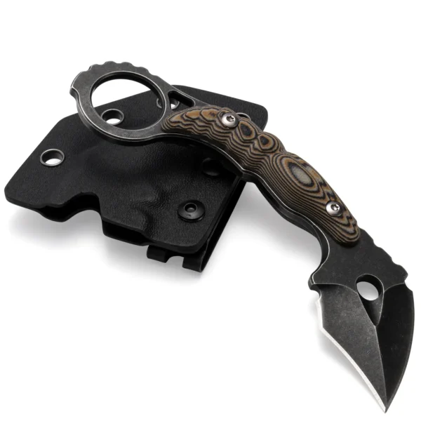 Shadow Spine Mini Karambit Knife | 1.81″ Black Stonewashed D2 Blade | Black G10 Handle | KIASLORE KK1316-1