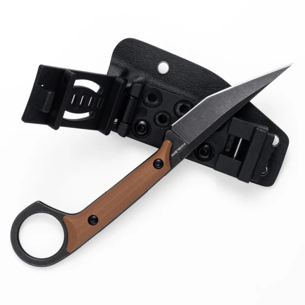 Shadow Fixed Blade Knife | 3.34" Black Stonewashed D2 Blade | Brown G10 Handle | KIASLORE KS527-5