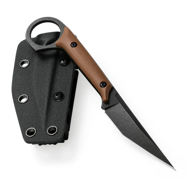 Shadow Fixed Blade Knife | 3.34" Black Stonewashed D2 Blade | Brown G10 Handle | KIASLORE KS527-5