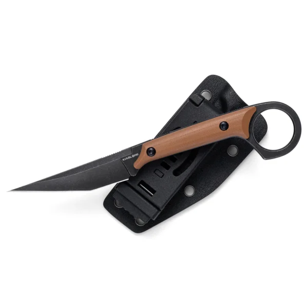 Shadow Fixed Blade Knife | 3.34" Black Stonewashed D2 Blade | Brown G10 Handle | KIASLORE KS527-5