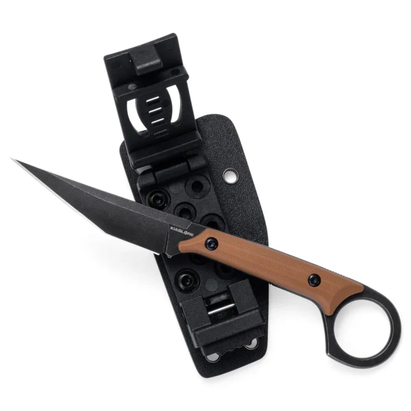 Shadow Fixed Blade Knife | 3.34" Black Stonewashed D2 Blade | Brown G10 Handle | KIASLORE KS527-5