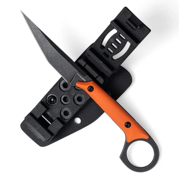 Shadow Fixed Blade Knife | 3.34" Black Stonewashed D2 Blade | Orange G10 Handle | KIASLORE KS527-6
