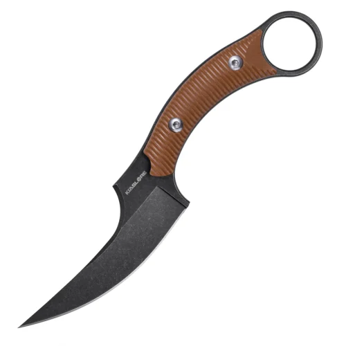 KS528_B5_01 Mackerel Shark Tactical Karambit Knife | 3.74" Black Stonewashed D2 Blade | Brown G10 Handle | KIASLORE KS528-5
