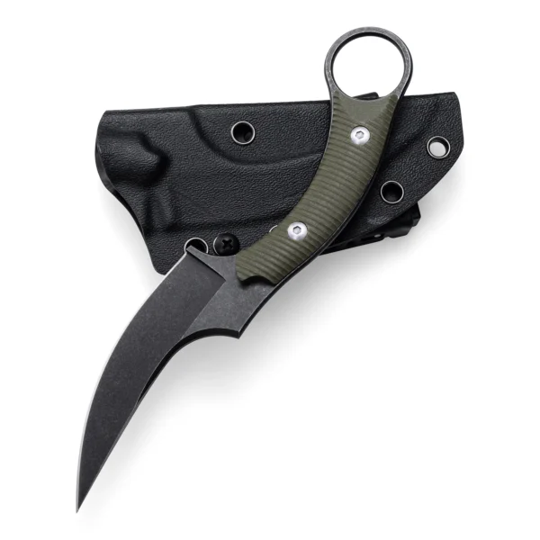 Mackerel Shark Tactical Karambit Knife | 3.74" Black Stonewashed D2 Blade | Green G10 Handle | KIASLORE KS528-2
