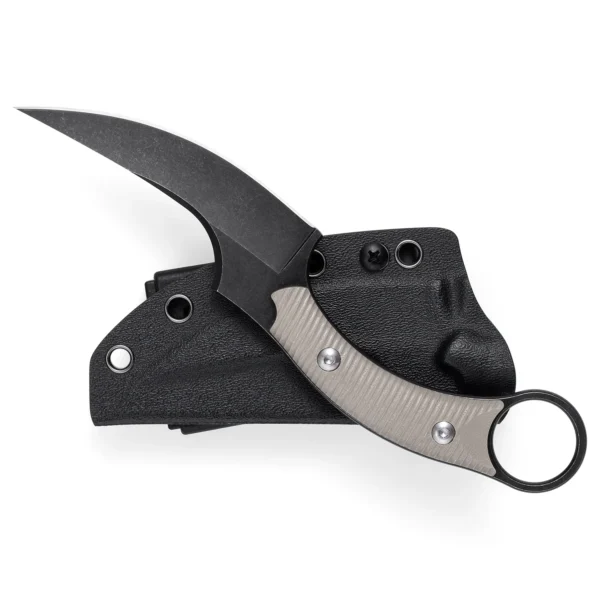 Mackerel Shark Tactical Karambit Knife | 3.74" Black Stonewashed D2 Blade | Tan G10 Handle | KIASLORE KS528-3