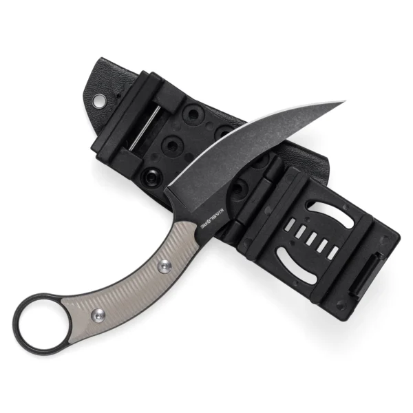 Mackerel Shark Tactical Karambit Knife | 3.74" Black Stonewashed D2 Blade | Tan G10 Handle | KIASLORE KS528-3
