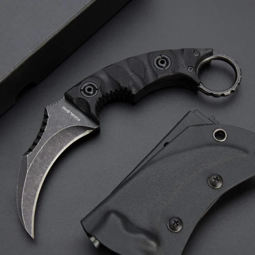adamant tactical karambit knife | 3.34″ black stonewashed d2 blade | black g10 handle | camping hunting tool | kiaslore kk1221 1
