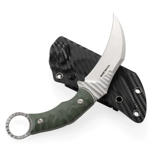talos tactical karambit knife | 3.55″ stonewashed m390 blade | green canvas micarta handle | camping hunting tool | kiaslore kk141 2