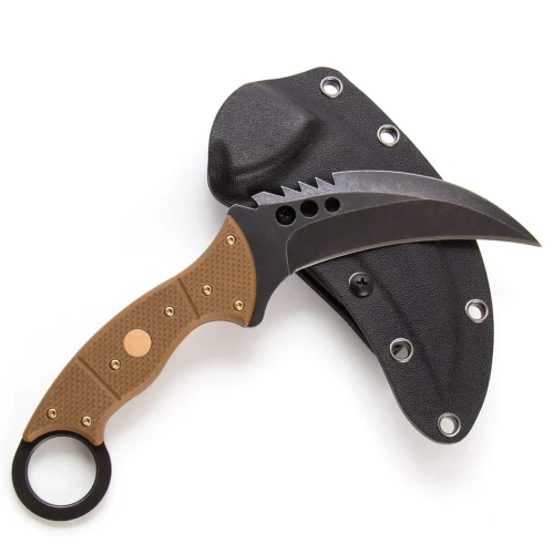 predator's claw tactical karambit knife | 3.74″ black stonewashed d2 blade | sand g10 handle | camping hunting tool | kiaslore kk710 1
