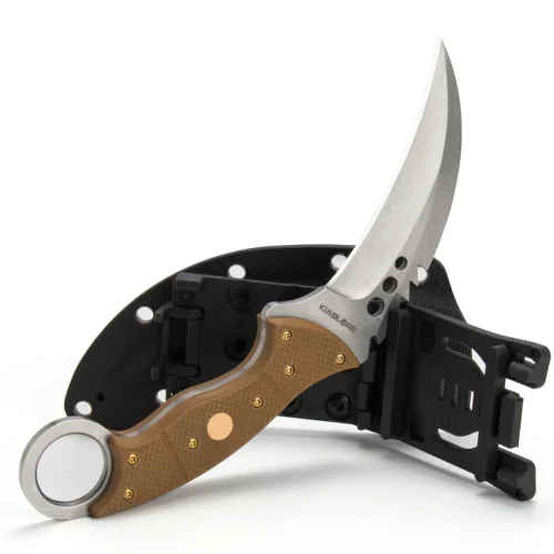predator's claw tactical karambit knife | 3.74″ stonewashed d2 blade | sand g10 handle | camping hunting tool | kiaslore kk710 2