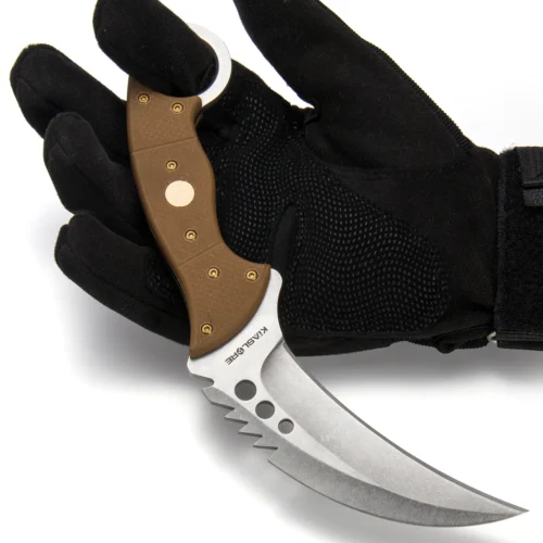 predator's claw tactical karambit knife | 3.74″ stonewashed d2 blade | sand g10 handle | camping hunting tool | kiaslore kk710 2